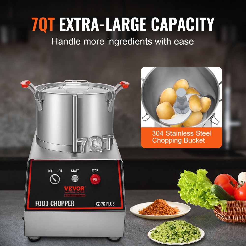 XZ-7C - 7-Quart Stainless Steel Food Processor with Powerful 750W Motor