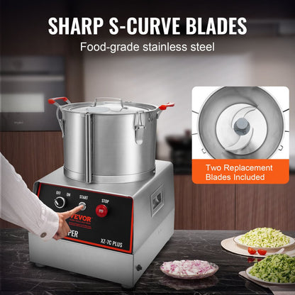 XZ-7C - 7-Quart Stainless Steel Food Processor with Powerful 750W Motor