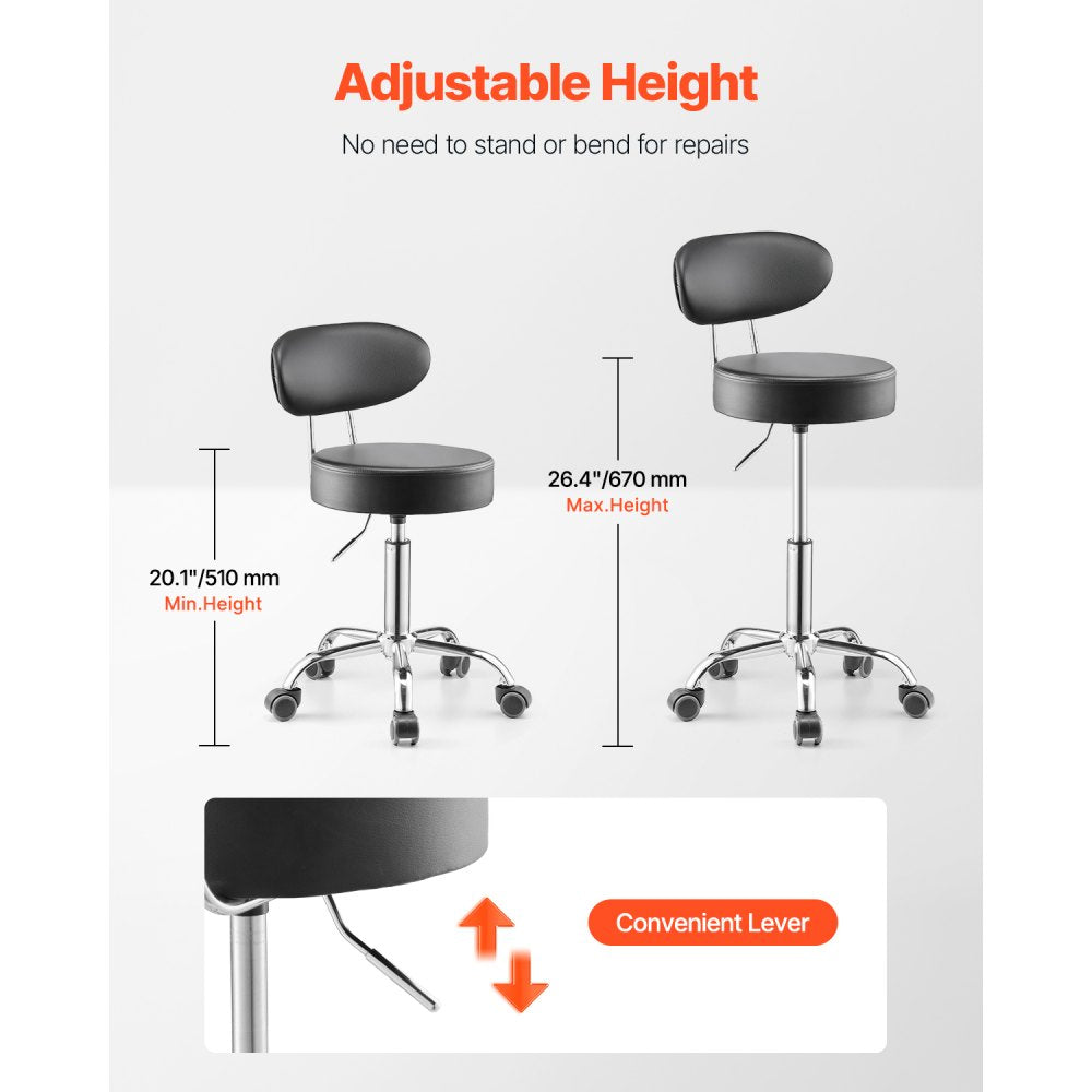 XF8W217 - Adjustable Steel Garage Stool 20.1-26.4" with Backrest and Wheels
