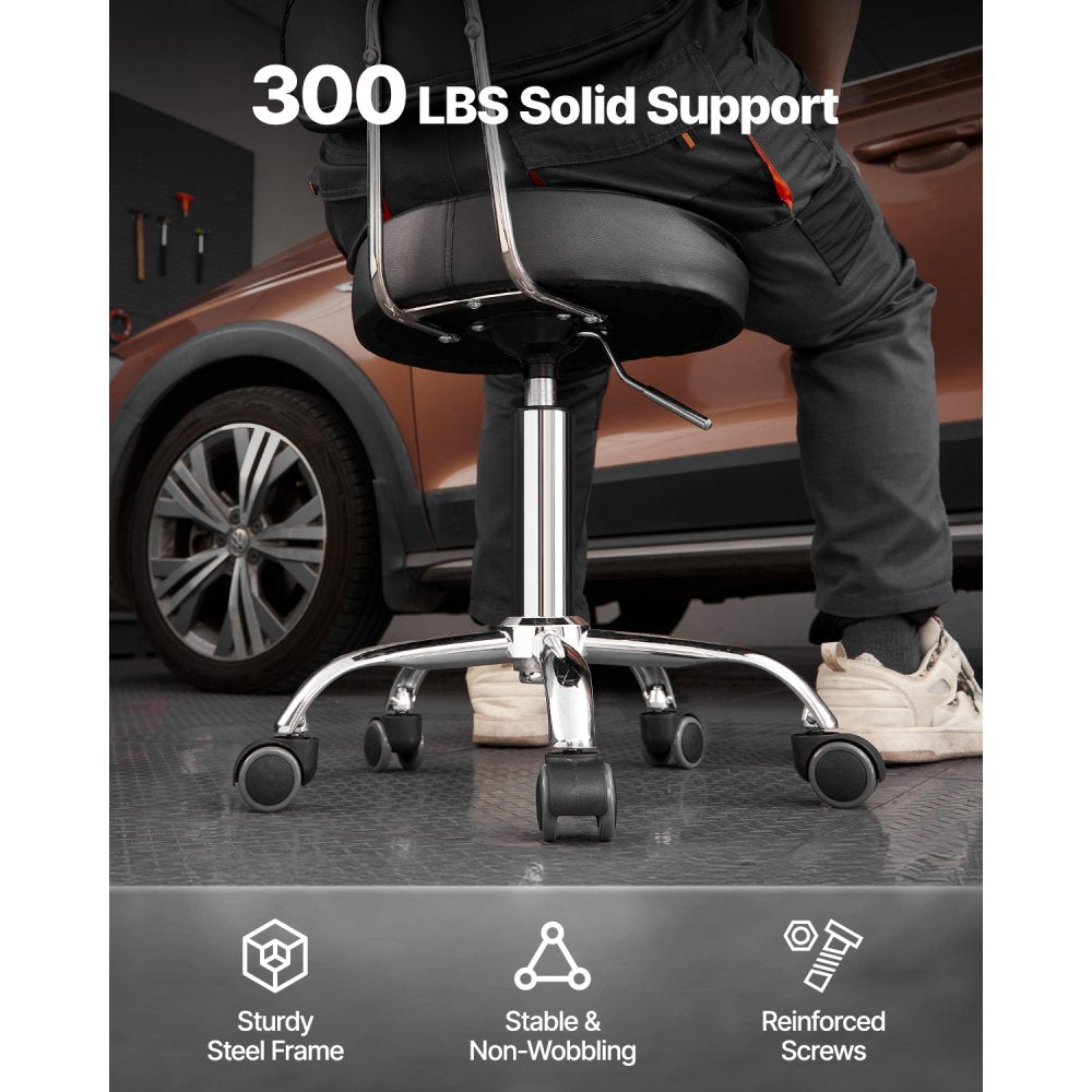 XF8W217 - Adjustable Steel Garage Stool 20.1-26.4" with Backrest and Wheels