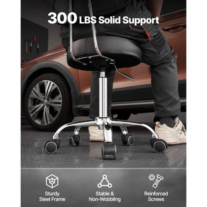XF8W217 - Adjustable Steel Garage Stool 20.1-26.4" with Backrest and Wheels