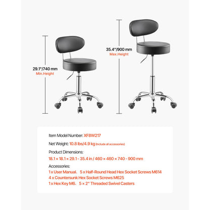 XF8W217 - Adjustable Steel Garage Stool 20.1-26.4" with Backrest and Wheels