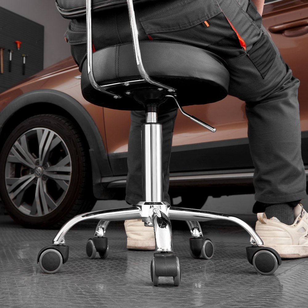XF8W217 - Adjustable Steel Garage Stool 20.1-26.4" with Backrest and Wheels