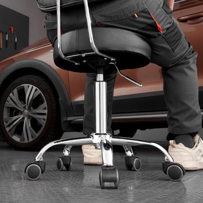 XF8W217 - Adjustable Steel Garage Stool 20.1-26.4" with Backrest and Wheels