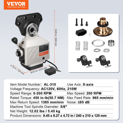 AL-310S - VEVOR X-Axis Power Feed, 0-200 RPM, 450 in-lb Torque