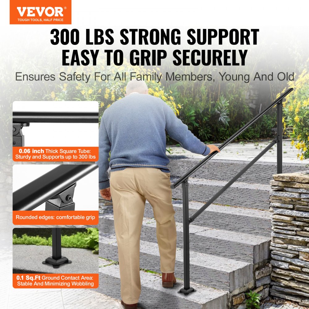 VV-OSR-4 - Adjustable 0-5 Steps Wrought Iron Stair Railing for Safety