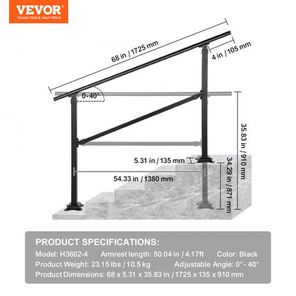 VV-OSR-4 - Adjustable 0-5 Steps Wrought Iron Stair Railing for Safety