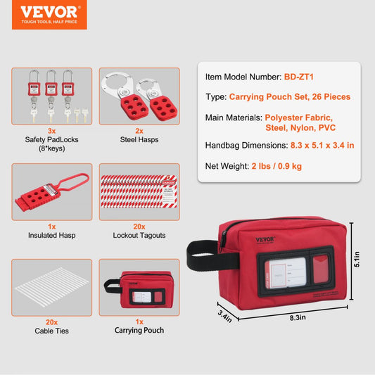 BD-ZT1 - 26-Piece Lockout Tagout Kit with Padlocks & Carrying Bag