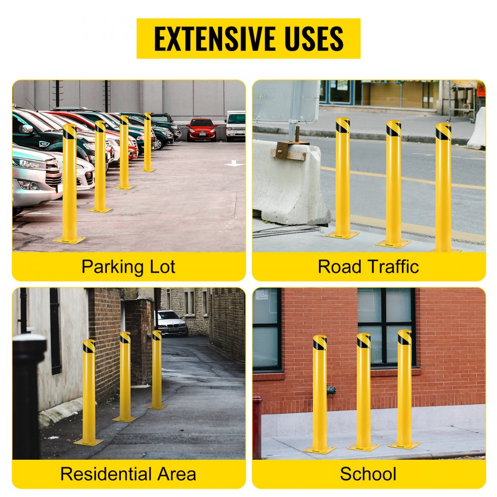 Safety Bollard 24 x 4.5 in - 24" Q235 Steel Barrier with High Visibility Finish