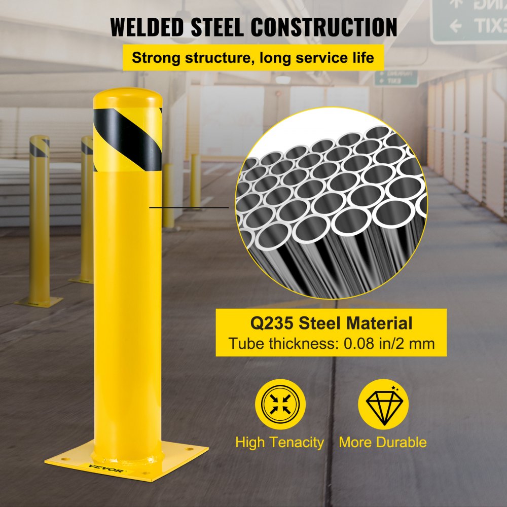 Safety Bollard 24 x 5.5 in - 24" Durable Yellow Steel Traffic Barrier