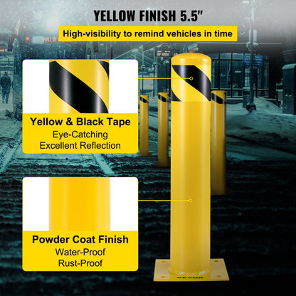 Safety Bollard 24 x 5.5 in - 24" Durable Yellow Steel Traffic Barrier