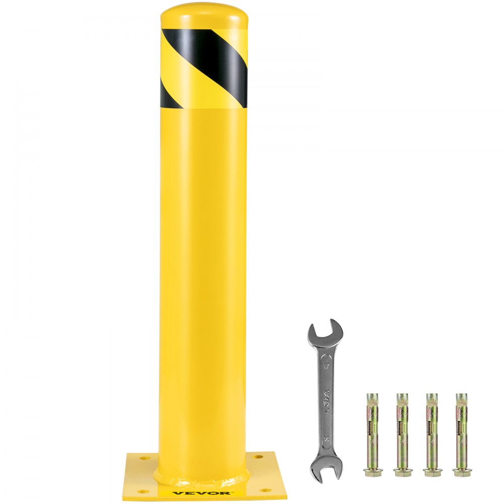 Safety Bollard 24 x 5.5 in - 24" Durable Yellow Steel Traffic Barrier