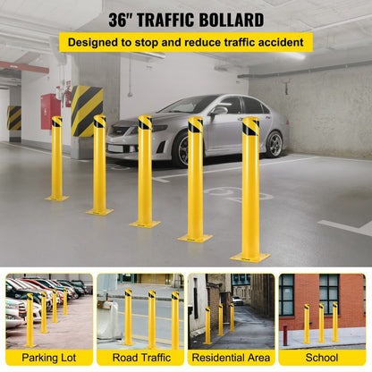 Safety Bollard 36 x 5.5 in - Durable Yellow Steel Traffic Barrier Post