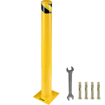 Safety Bollard 36 x 5.5 in - Durable Yellow Steel Traffic Barrier Post