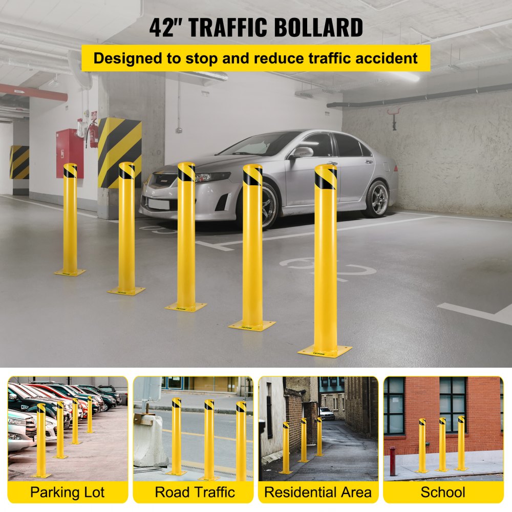 Safety Bollard 42 x 4.5 in - Durable Q235 Steel Impact Barrier