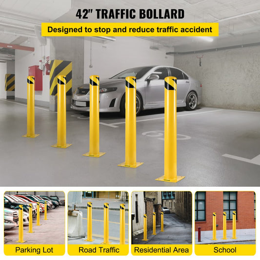 Safety Bollard 42 x 5.5 in - Durable Q235 Steel Barrier Post, 42" Height
