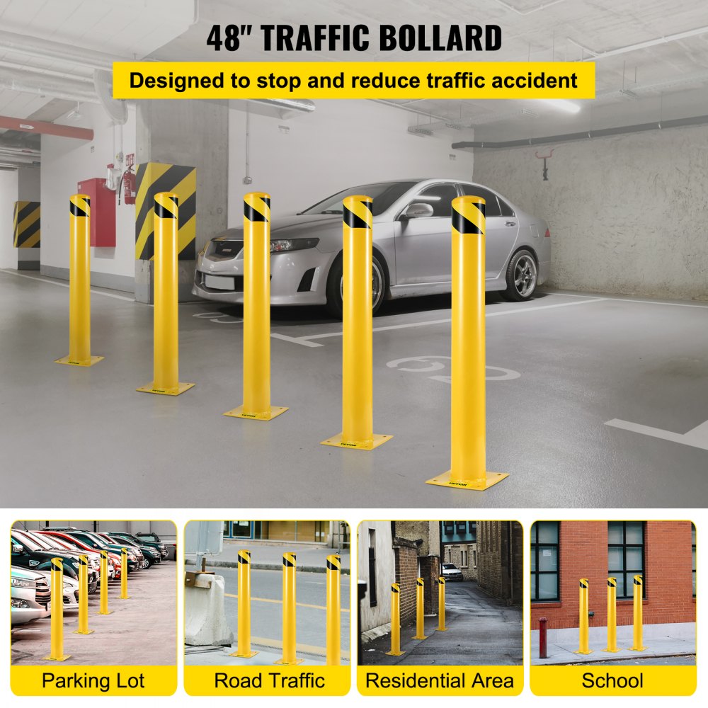 Safety Bollard 48 x 4.5 in - 48" Durable Yellow Traffic Barrier Post