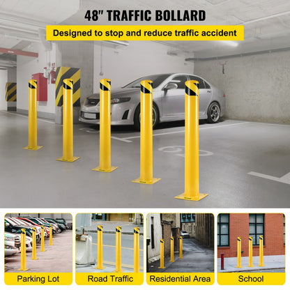Safety Bollard 48 x 4.5 in - 48" Durable Yellow Traffic Barrier Post