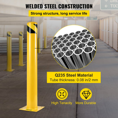 Safety Bollard 48 x 5.5 in - Durable Yellow Steel Barrier Post for Protection