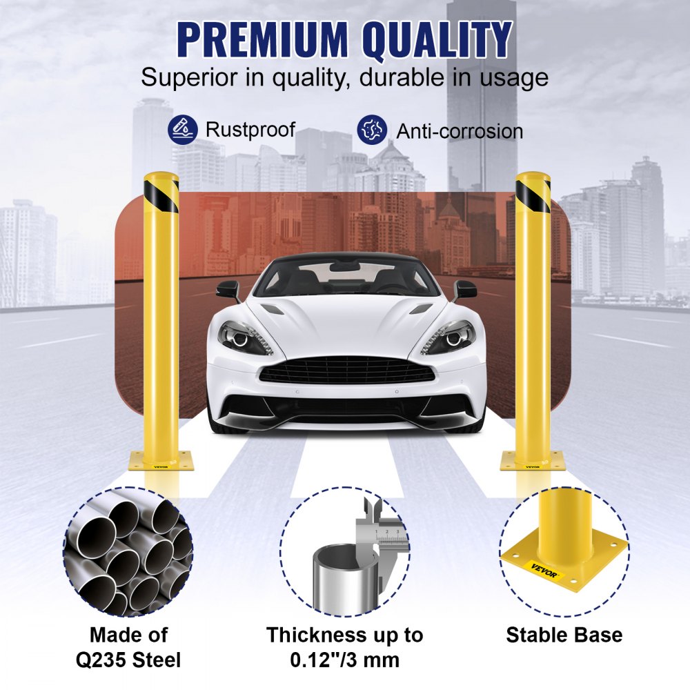 BP-36-4.5 - 36” Safety Bollard Post, Heavy-Duty Yellow Steel for Traffic Protection