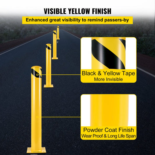 BP-48-4.5 - 48" Durable Q235 Steel Safety Bollard, Yellow Visibility