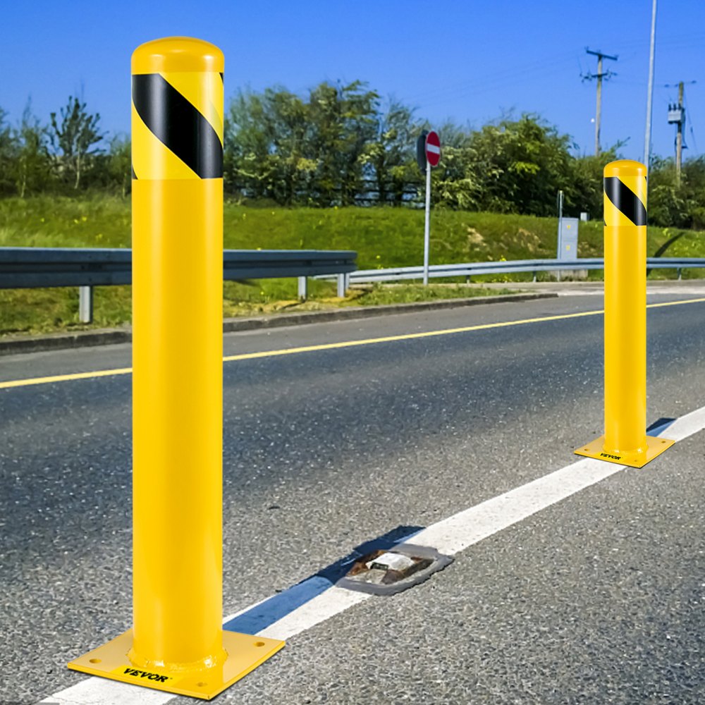 BP-48-4.5 - 48" Durable Q235 Steel Safety Bollard, Yellow Visibility