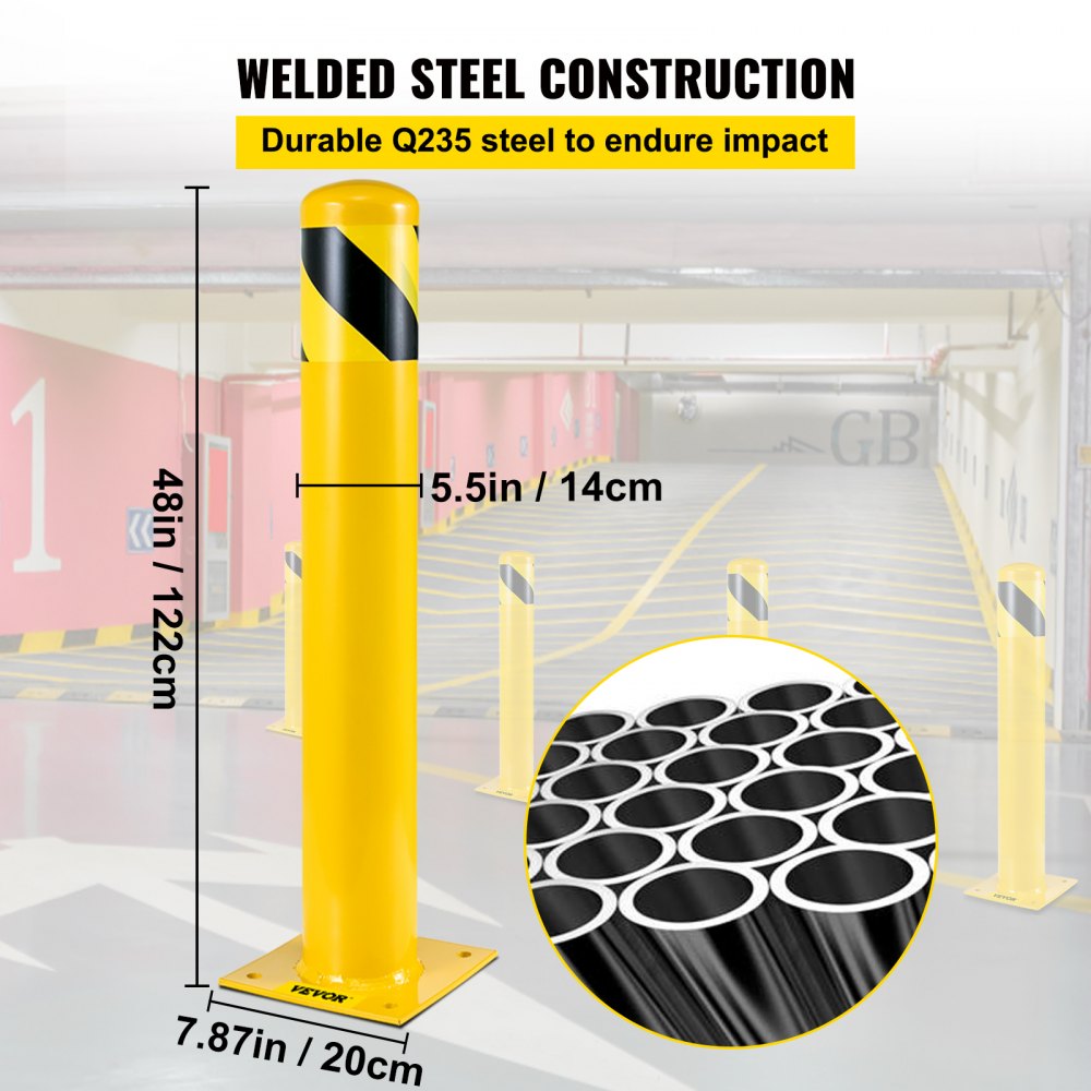 BP-48-5.5 - 48" Durable Yellow Safety Bollard for Enhanced Visibility
