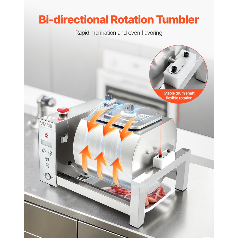 YA-10L - 10L Stainless Steel Vacuum Meat Tumbler for Even Marination