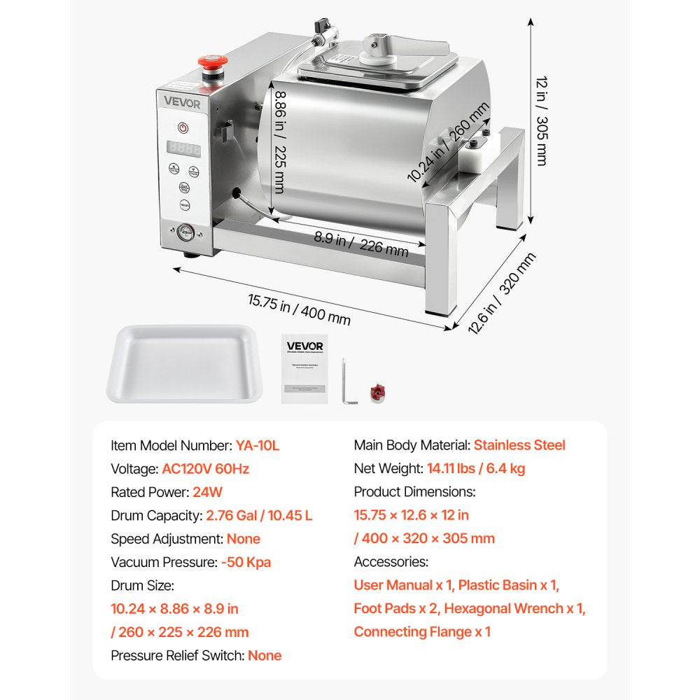 YA-10L - 10L Stainless Steel Vacuum Meat Tumbler for Even Marination