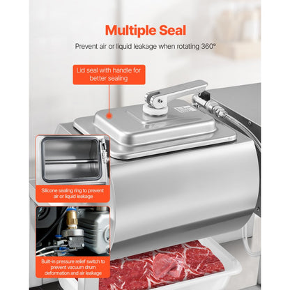 YA-20L - 20L Stainless Steel Vacuum Meat Tumbler with Adjustable Speeds