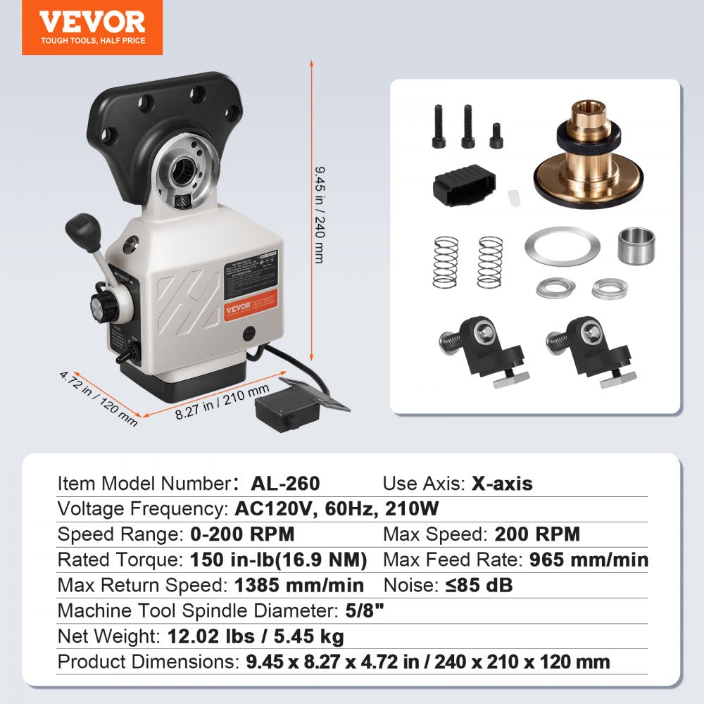 AS-250 - VEVOR Power Feed for Milling, 150 in-lb Torque, 5/8" Shaft