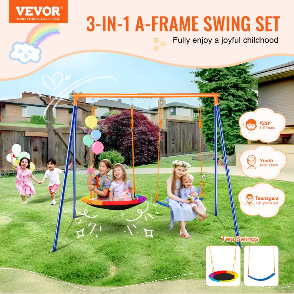 JX-SW02 - Durable Outdoor Swing Set for Kids, Supports 440 lbs