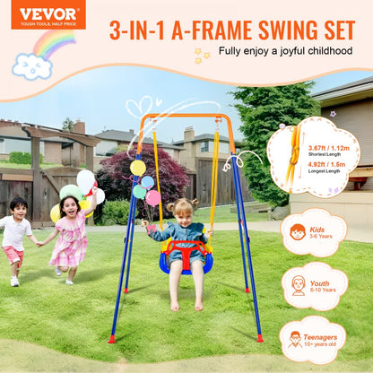 JX-SW04 - Adjustable 3-in-1 Swing Set for Kids 3-10 Years