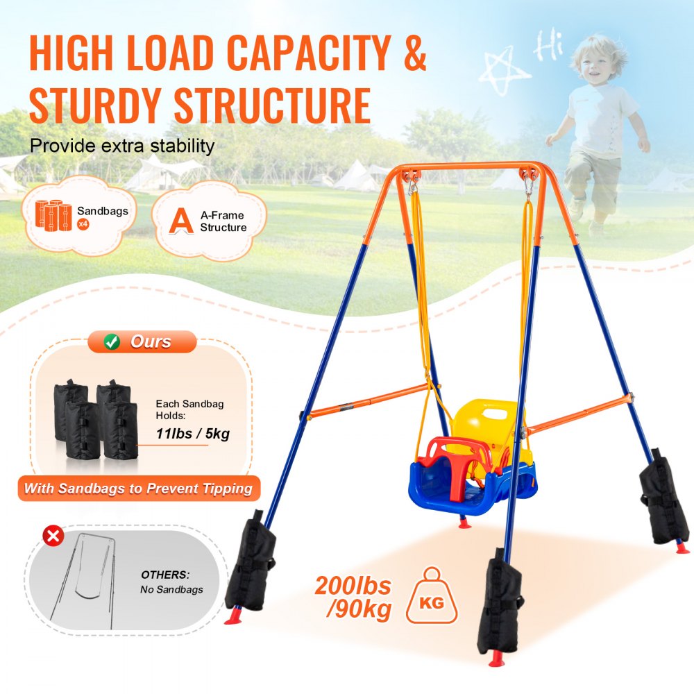JX-SW04 - Adjustable 3-in-1 Swing Set for Kids 3-10 Years