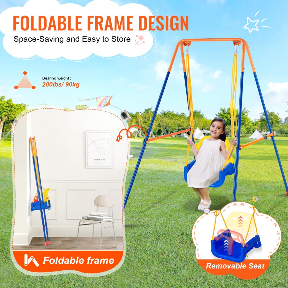JX-SW04 - Adjustable 3-in-1 Swing Set for Kids 3-10 Years