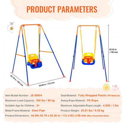 JX-SW04 - Adjustable 3-in-1 Swing Set for Kids 3-10 Years