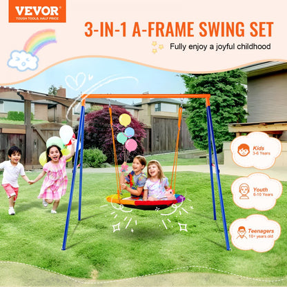 JX-SW01 - 40in Round Saucer Swing Set with Durable A-Frame Structure