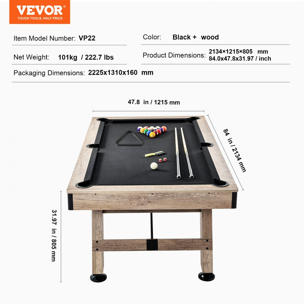 VP22 - 7 ft VEVOR Pool Table with Stylish Wood Finish and Accessories