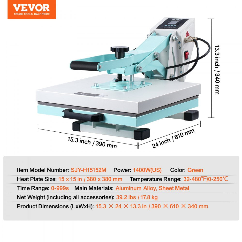 SJY-H15152M - 15x15 Inch VEVOR Heat Press for T-Shirts & Fabrics