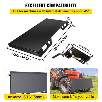 45" Quick Mounting Plate - Durable 3/8in Steel Skid Steer Attachment Plate