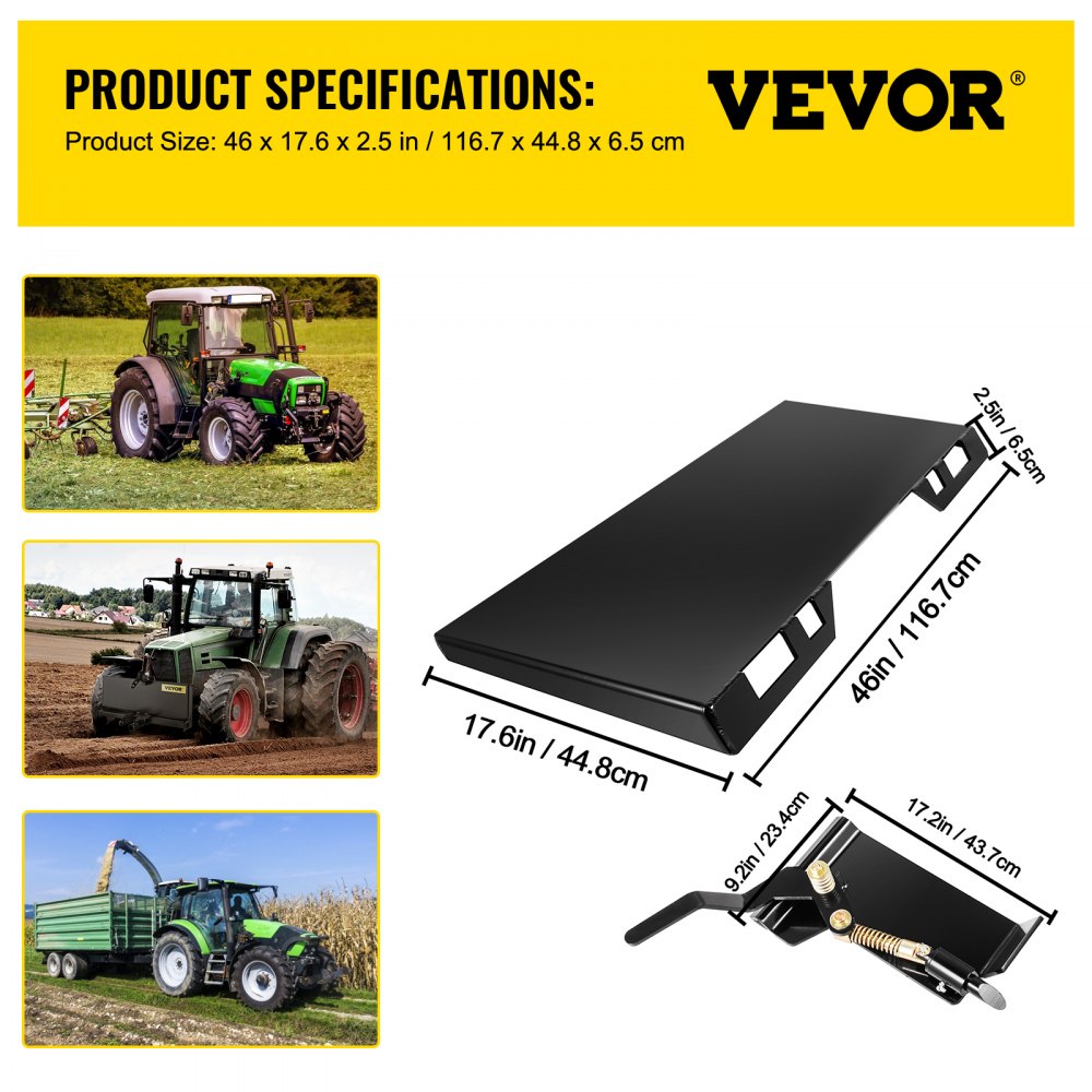 45" Quick Mounting Plate - Durable 3/8in Steel Skid Steer Attachment Plate