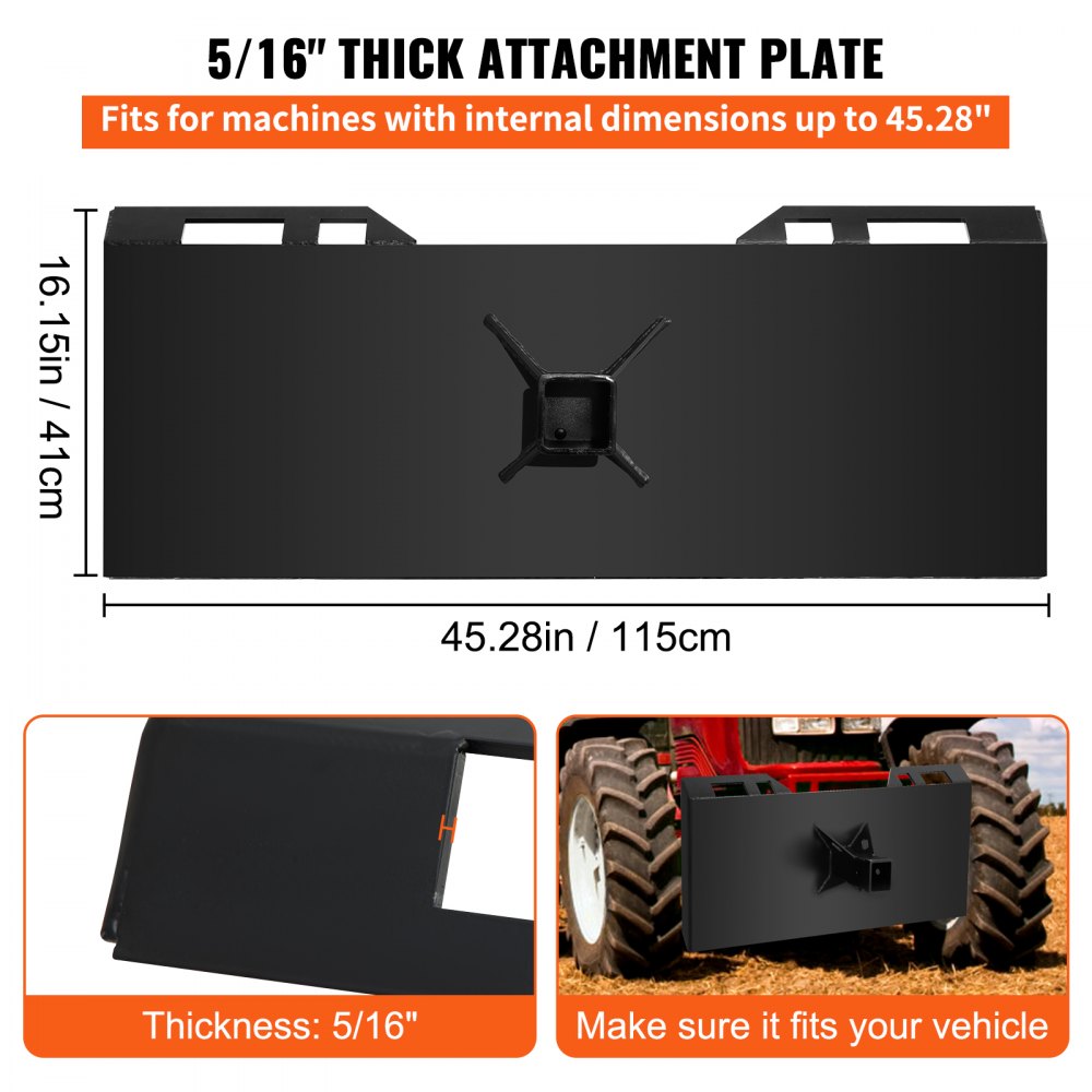 Thick Mount Plate - 45" Heavy-Duty Steel Skid Steer Mount for Easy Attachment