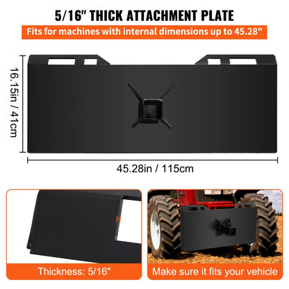 Thick Mount Plate - 45" Heavy-Duty Steel Skid Steer Mount for Easy Attachment