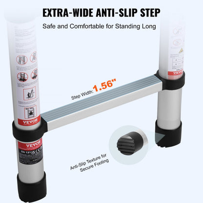 ML-2038P - 12.5FT Aluminum Telescopic Ladder with Stabilizer Bar