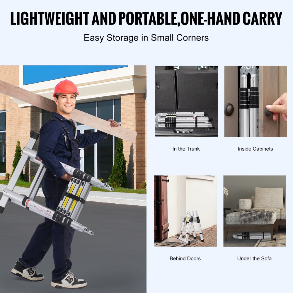 ML-2038P - 12.5FT Aluminum Telescopic Ladder with Stabilizer Bar