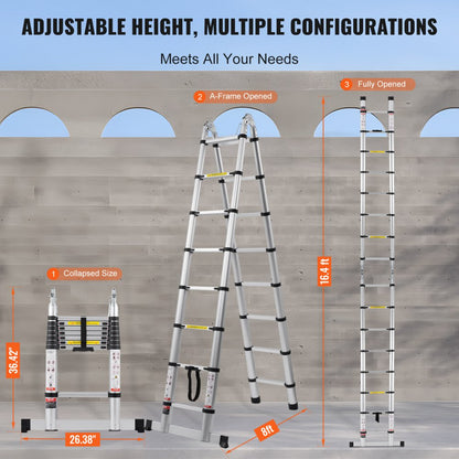 ML-2050P - 16.5FT Aluminum Telescoping Ladder with Stabilizer Bar
