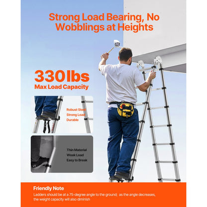 MF-STL500A - 16.5ft Portable Stainless Steel A-Frame Ladder with 330 lbs Capacity