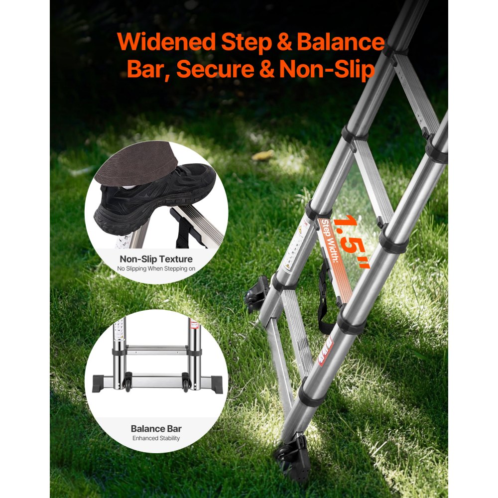 MF-STL500A - 16.5ft Portable Stainless Steel A-Frame Ladder with 330 lbs Capacity