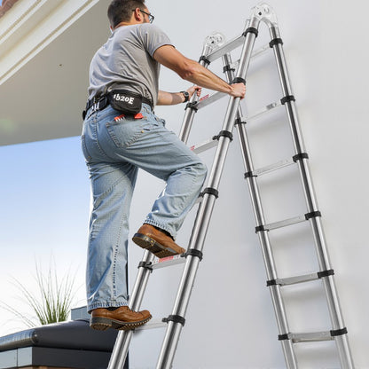 MF-STL500A - 16.5ft Portable Stainless Steel A-Frame Ladder with 330 lbs Capacity