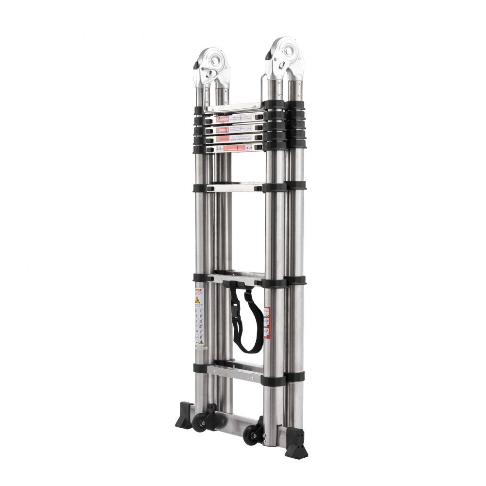 MF-STL500A - 16.5ft Portable Stainless Steel A-Frame Ladder with 330 lbs Capacity